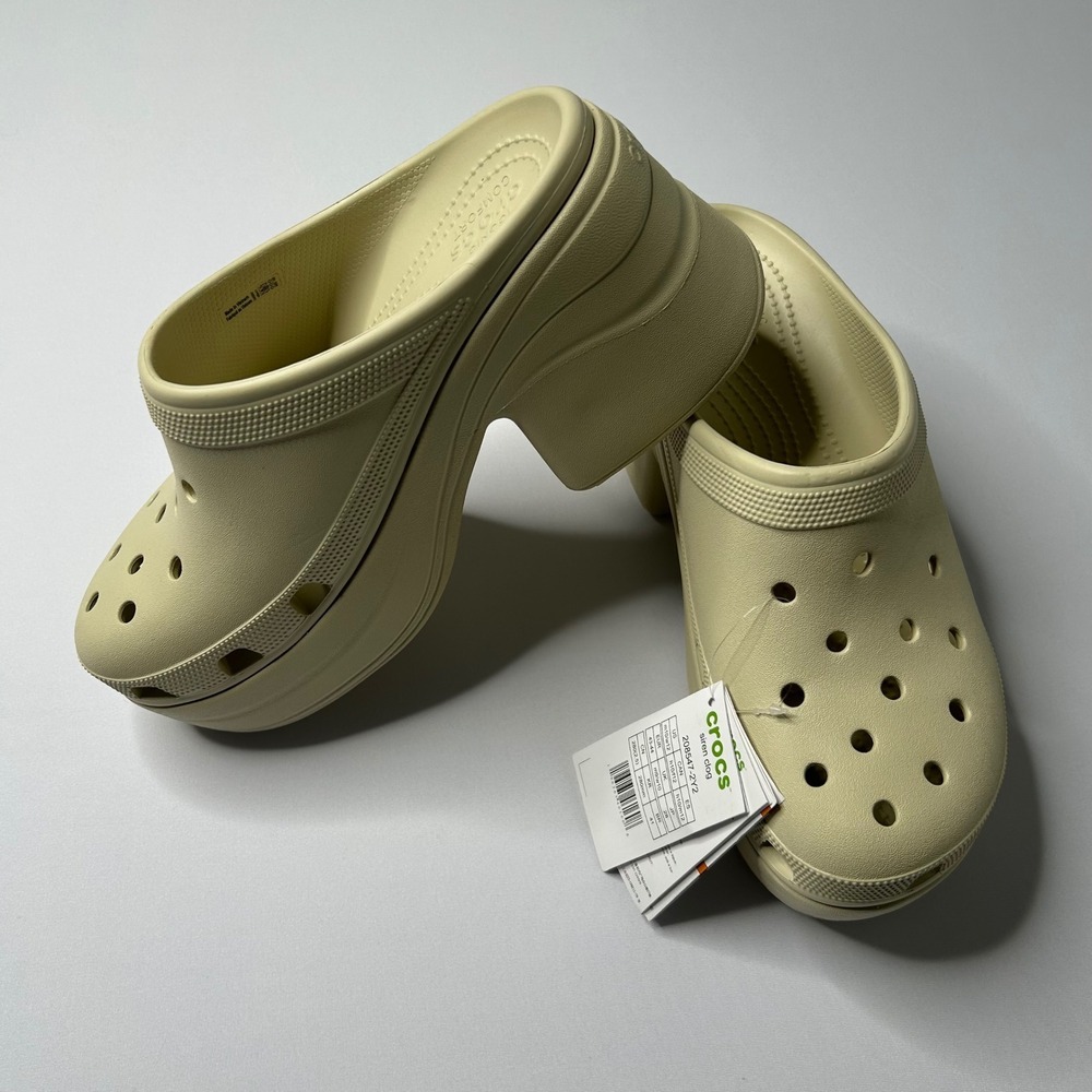 Crocs Siren Clog Women's Platform Heel Sand Beige Slip On Shoes